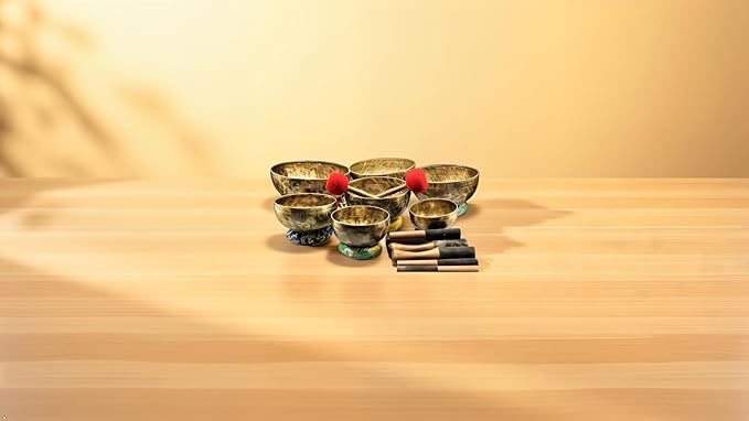 Chakra Healing Tibetan Singing Bowl - Set of 7 - Hand Hammered Tibetan Meditation Singing Bowl Nepal ArtsOfIndia