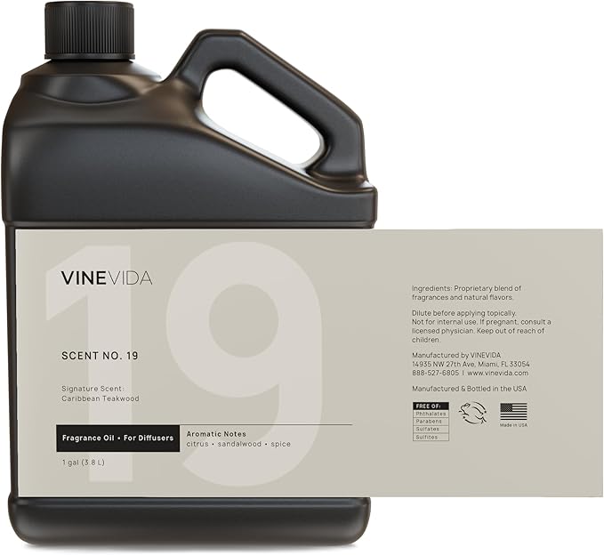 VINEVIDA [Gallon (128 Fl Oz)] Caribbean Teakwood Fragrance Oil for Cold Air Diffusers, Essential Oils for Diffuser Oil Refill & Air Freshener Room Spray - Bloomnest