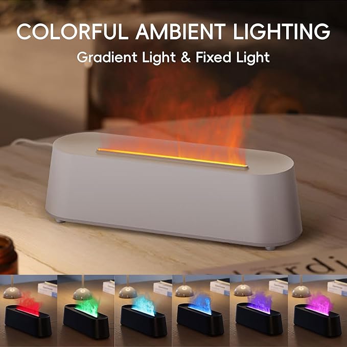Essential Oil Diffuser, Fireplace Fire Flame Aromatherapy Diffuser, 250ml Cool Mist Humidifier, Scent Aroma Diffuser with 7 Colors Light, Remote Control, Timer & Auto-Off for Home, Room (White) - Bloomnest