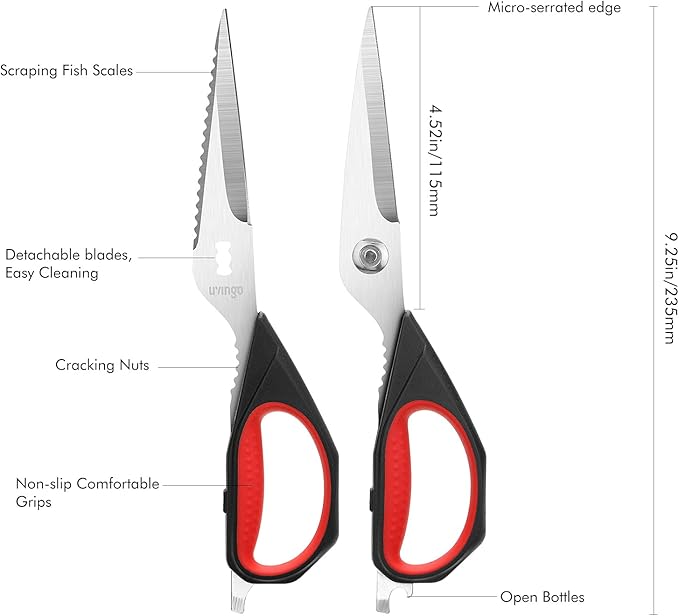 LIVINGO Kitchen Scissors, 2 Pack 9.25" Utility All Purpose Poultry Shears Heavy Duty Dishwasher Safe, Come Apart Sharp Stainless Steel Cooking Food Scissors for Cutting Meat, Chicken, Vegetable, Fish - Bloomnest