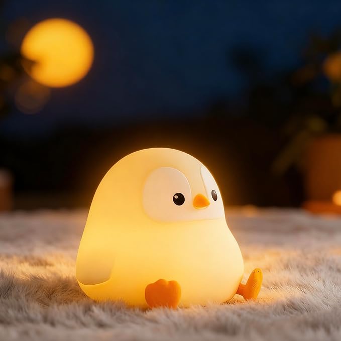 Penguin Cute Night Light for Kids, Squishy Rechargeable Penguin Gifts Lamp, Food Grade Silicone Dimmable Touch Nightlight, Boy Girl Light Up Gray Penguins, Baby Nursery Room Animal Décor - Bloomnest