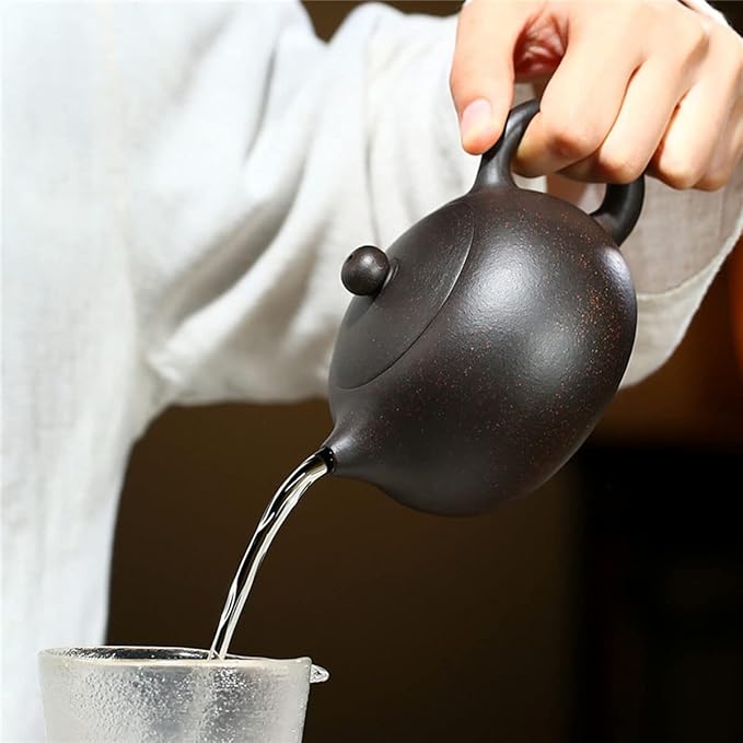Chinese Clay Teapot 6.7Oz Handmade Xishi Zisha Tea Pot Black Gold Sand Spherical Filter Kungfu Tea Set - Bloomnest