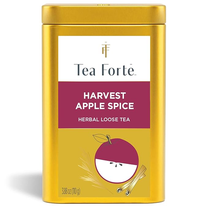 Tea Forte Harvest Apple Spice Premium Loose Leaf Caffeine-Free Herbal Tea Blend Canister, Makes 35-50 Cups - Bloomnest