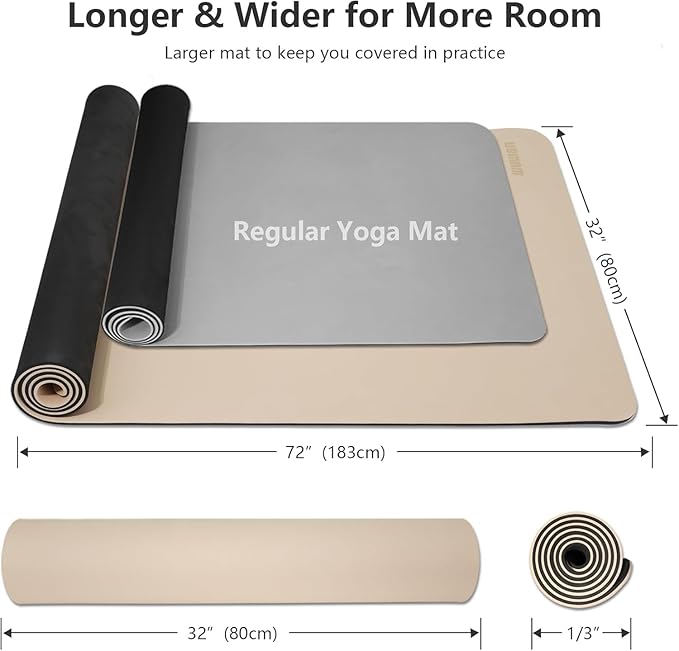 Yoga Mat Non-Slip Extra Thick 72"x32/24" Extra Wide Fitness Exercise Mat TPE Material High Elastic Hot Yoga Mat for Women Yoga Pilates Home Floor Workout (Cow Coffee)