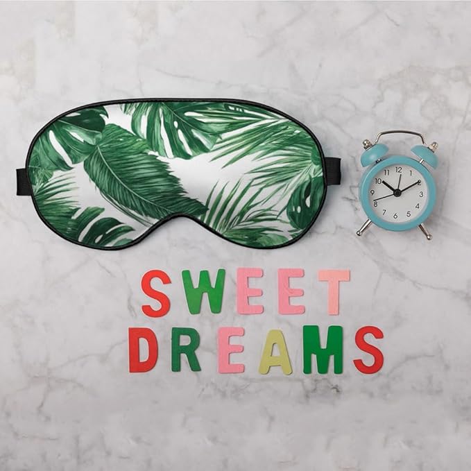 Tropical Palm Leaves Sleep Mask Eye Mask Green Jungle Leaves Floral Sleep Mask Light Blocking Adjustable Smooth Soft Eye Masks for Women Deep Rest Travel - Bloomnest