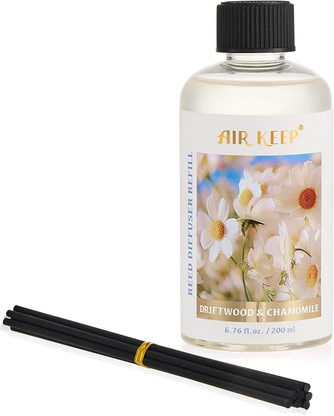 Airkeep Reed Diffuser Oil Refill with Diffuser Sticks, 6.76 Fl Oz(200ml) Chamomile Wood Scented Oils, Aroma Therapy, Home Fragrance & Air Freshener, Office Décor, Decoration - Bloomnest