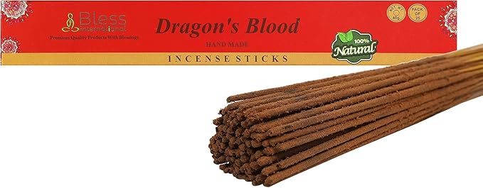 Bless-Dragons-Blood 100%-Natural-Handmade-Hand-Dipped Organic-Chemicals-Charcoal-Free Purification-Relaxation-Positivity-Yoga-Meditation Best-Woods-Scent (25 Sticks (1.4 OZ)) BlessInternational