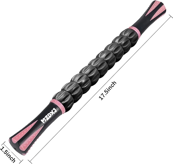 Muscle Roller Massage Roller Stick- Deep Tissue Fascia Blaster for Myofascial Pain Relief, Lymphatic Drainage & Body Sculpting, Handheld Physical Therapy & Recovery Tool (Pink black-18 inch) - Bloomnest