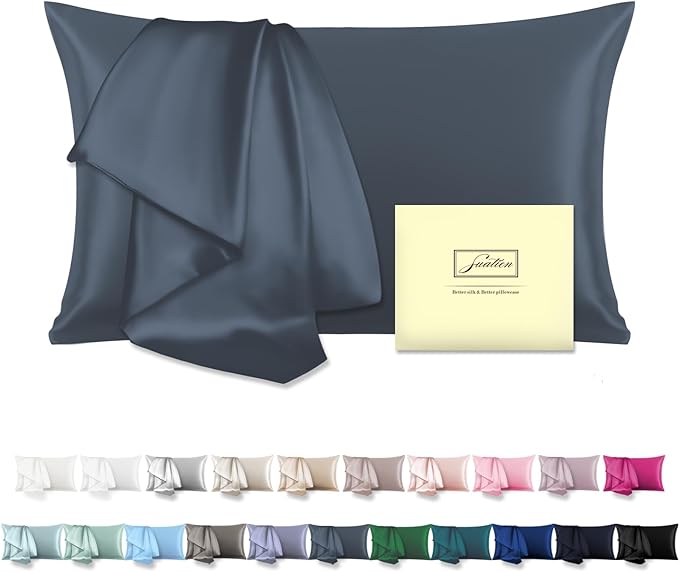 Mulberry Silk Pillowcase for Hair and Skin Standard Size 20"X 26" Pillow Case with Hidden Zipper Soft Breathable Smooth Cooling Silk Pillow Covers for Sleeping (Space Grey,Standard,1Pcs) - Bloomnest