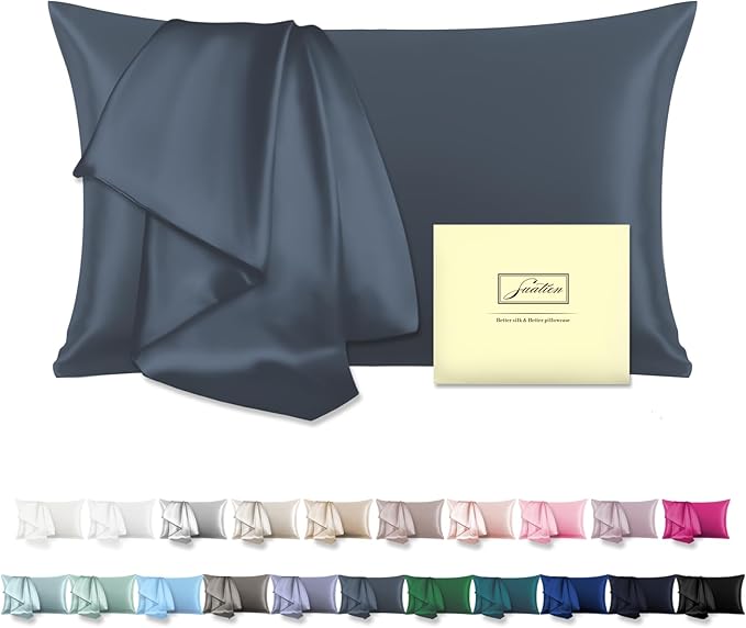 Natural Mulberry Silk Pillowcase for Hair and Skin Queen Size 20"X30" Pillow Case with Hidden Zipper Soft Breathable Smooth Cooling Silk Pillow Covers for Sleeping (Space Grey,Queen,1Pcs) - Bloomnest