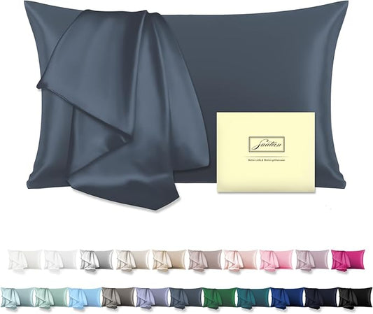 Natural Mulberry Silk Pillowcase for Hair and Skin Queen Size 20"X30" Pillow Case with Hidden Zipper Soft Breathable Smooth Cooling Silk Pillow Covers for Sleeping (Space Grey,Queen,1Pcs) - Bloomnest