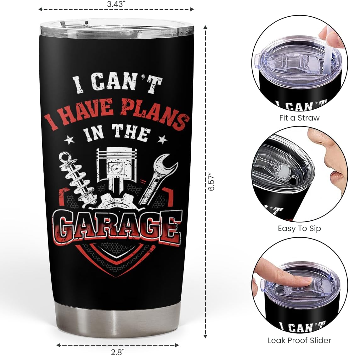 SANDJEST I Can’t I Have Plans In The Garage Tumbler for Mechanic 20oz 30oz Stainless Steel Insulated Coffee Cup Travel Mug Gifts for Dad Husband Boyfriend Father's Day Birthday Christmas
