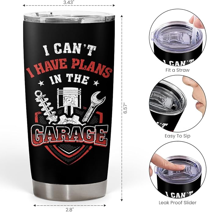 SANDJEST I Can’t I Have Plans In The Garage Tumbler for Mechanic 20oz 30oz Stainless Steel Insulated Coffee Cup Travel Mug Gifts for Dad Husband Boyfriend Father's Day Birthday Christmas - Bloomnest