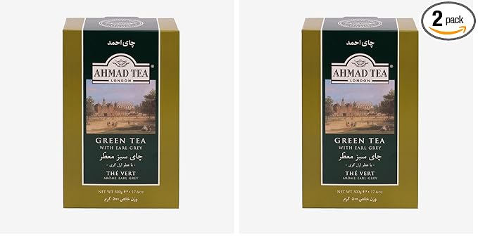 Ahmad Tea Green Tea, Green Tea with Earl Grey Loose Leaf, 500g - Caffeinated and Sugar-Free (Pack of 2) - Bloomnest