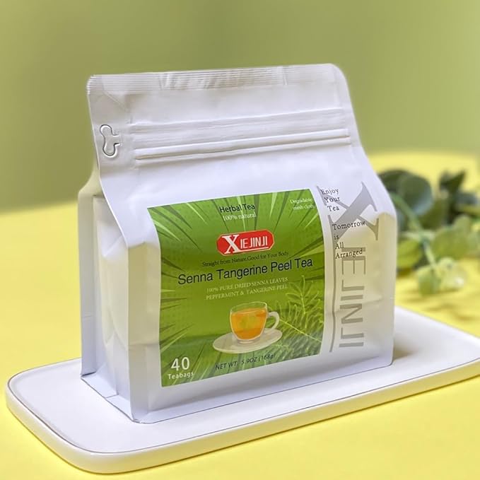 XIEJINJI Senna Tangerine Peel Tea Bags, 40 Count, 4.2g Each – Gentle Daily Cleanse for Constipation Relief & Digestive Balance, Caffeine-Free - Bloomnest
