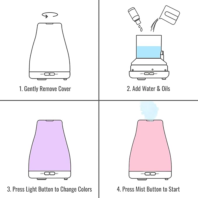 HealthSmart Essential Oil Diffuser, Cool Mist Humidifier and Aromatherapy Diffuser with 150ML Tank Ideal for Small Rooms, Adjustable Timer and Mist Mode, White - Bloomnest