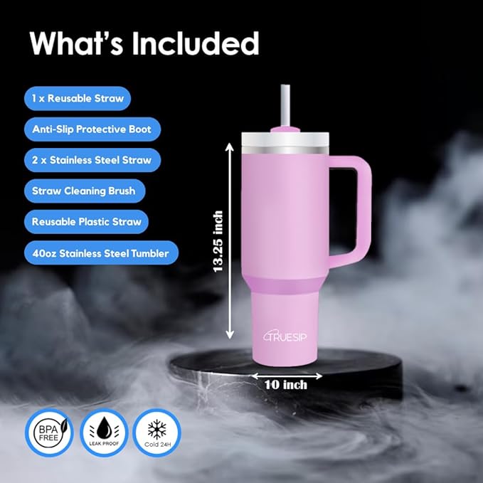 Ultimate 40oz All in One Tumbler - Leak Proof Stainless Steel Tumbler - Includes Silicone Boot, 3 Straws, 2 Straw Caps, & Cleaning Brush (Peony) - Bloomnest