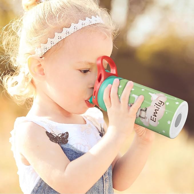 callie Personalized Animal Insulated Water Bottle for Kids, Custom 12 oz Leak Proof Lid Stainless Steel Cups with Straw, Cute Gifts for Boys Girls - Bloomnest