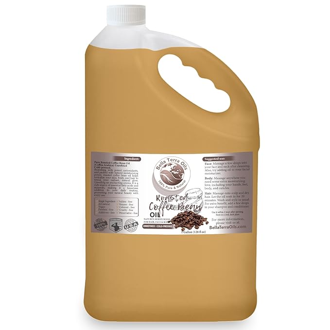 Bella Terra Oils Roasted Coffee Bean Oil for Skin and Hair – 1gallon, Cold Pressed Carrier Oil, Hydrating, Nourishing, Fast Absorbing - Bloomnest