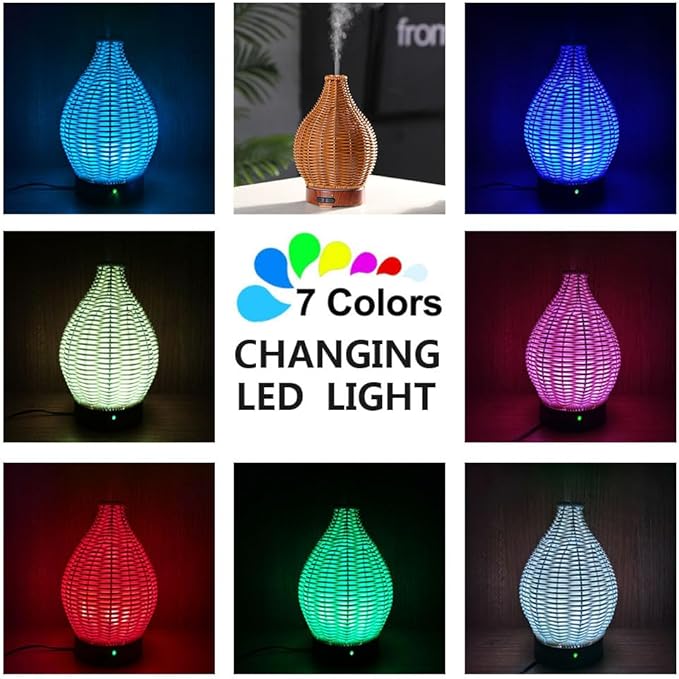 Handwoven Essential Oil Diffuser, Aromatherapy Diffuser for Home Office Decor, Birthday Gifts for Women, Moms and Grandmas Cool Mist Humidifier with 7-Color Lights, Waterless Auto-Off Air Diffusers Kobodon
