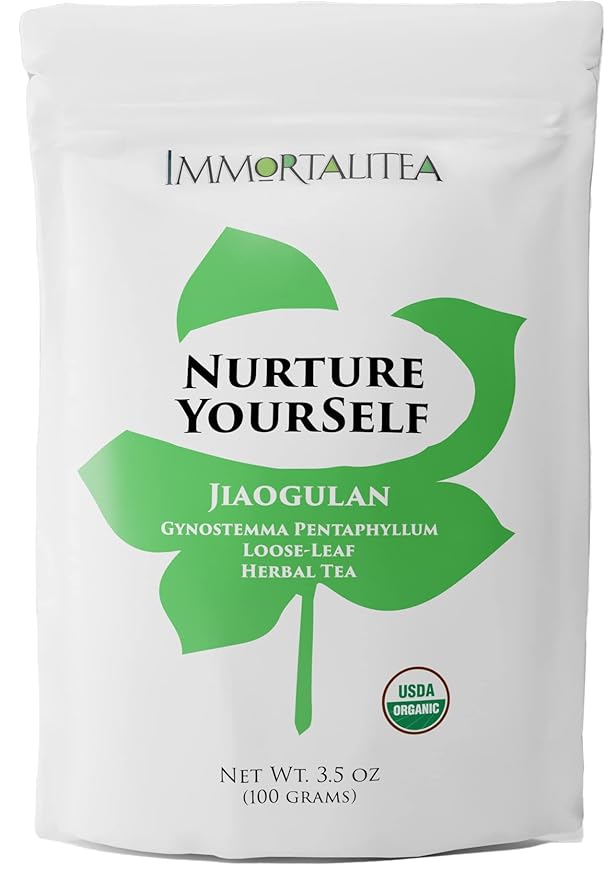 Immortalitea Gynostemma Tea USDA Organic Jiaogulan Loose Leaf Tea | Naturally Sweet Adaptogen | AMPK Metabolic Activator | Caffeine-Free Herbal Tea 3.52 oz - Bloomnest