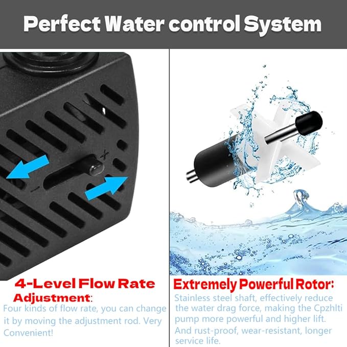 95GPH ultra-quiet small fountain pump (350L/H, 5W), 3.3-foot water pipe, adjustable flow small water pump, suitable for fish tanks, water features, pet fountains, outdoor fountain pumps - Bloomnest