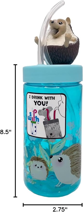 Kids Water Bottle, Toddler Cups, Tumbler with Lid and Straw, Travel Sippy Cup for Water or Milk, Kids Cups with Lids for Toddlers 3 and Up, BPA Free Plastic, 12 oz (Trend Zoo Hedgehog) - Bloomnest