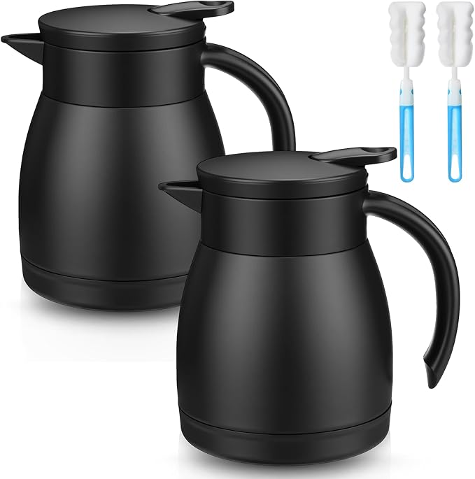 Norme 2 Pcs Thermal Coffee Carafe Insulated Stainless Steel Coffee Carafe for Hot Liquid Vacuum Thermal Pot Creamer Pitcher Dispenser with Brushes Keeping Hot Water Milk (Black,17 oz) - Bloomnest