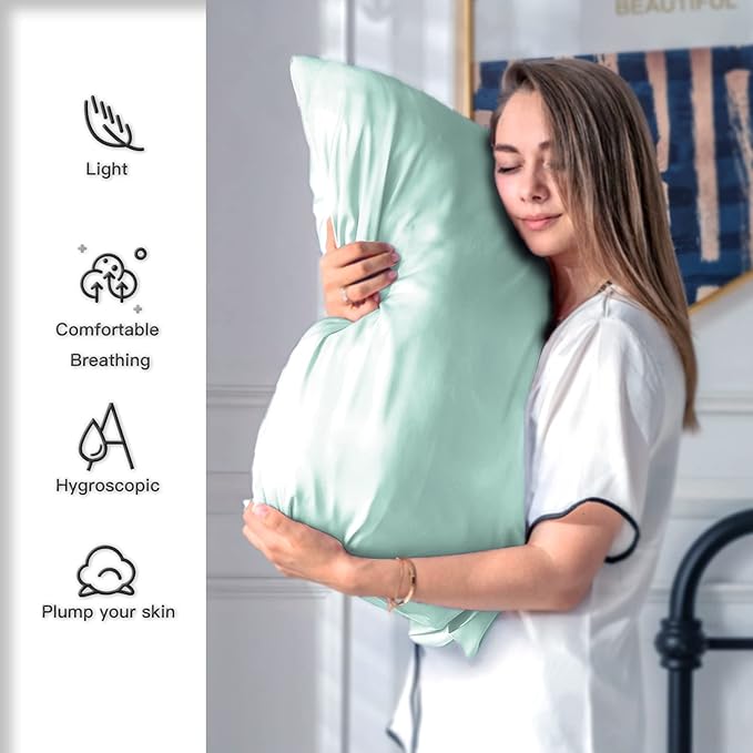 Natural Mulberry Silk Pillowcase for Hair and Skin Queen Size 20"X30" Pillow Case with Hidden Zipper Soft Breathable Smooth Cooling Silk Pillow Covers for Sleeping (Sage Green,Queen,1Pcs) - Bloomnest