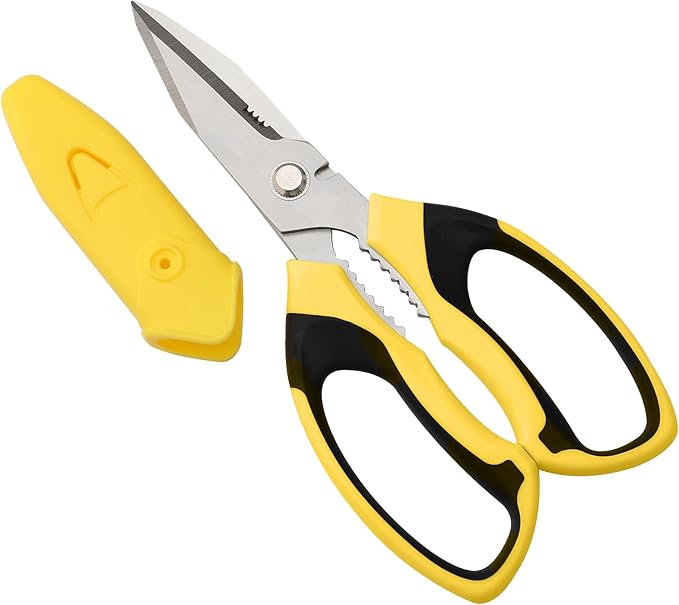 Utility Scissors Heavy Duty: 8-Inch sharp Scissors All Purpose heavy duty, Serrated Blades Cut Carpet, Cardboard, Wire, Leather, Fabric, Multipurpose Shears for Kitchen, Garden, Office, Craft - Bloomnest