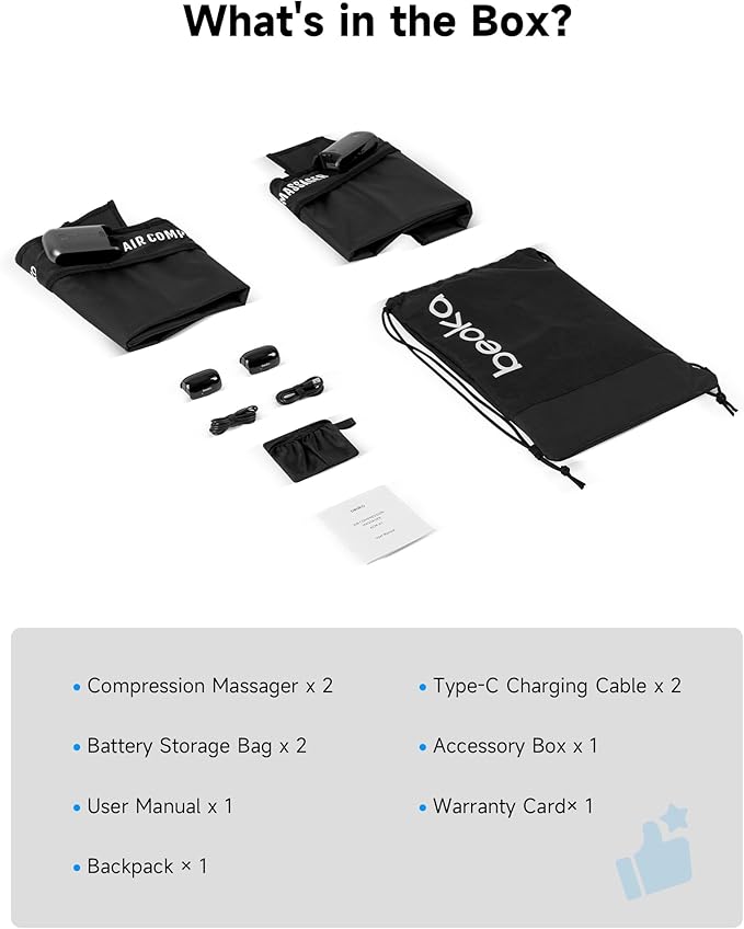 beoka Leg Massager for Circulation and Pain Relief, Leg Recovery System for Fast Recovery, Cordless Air Compression Boots with 3 Modes 5 Intensities for Athletes Runners and Travelers-L