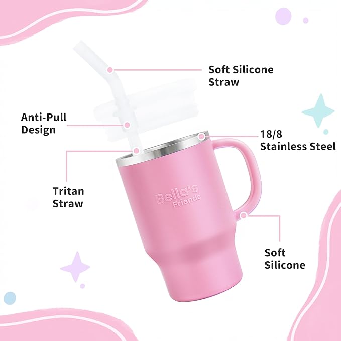 Bella's Friends Handy Mini Tumbler – Adorable 9 oz Sippy Cup for Toddlers 1-3 years old, Flexible Straw, Stainless Interior & Silicone Body, Leak‑Proof, Dishwasher Safe, Ideal for Travel or At Home - Bloomnest
