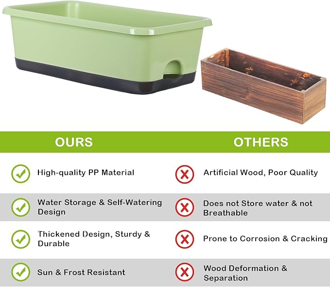 Window Box Planter 6 Pcs, 17 Inches Rectangle Flower Pots with Drainage Holes and Trays, Vegetable Planters for Windowsill Patio Garden Balcony Home Indoor Outdoor (Light Green, 18*10*6 inch) - Bloomnest