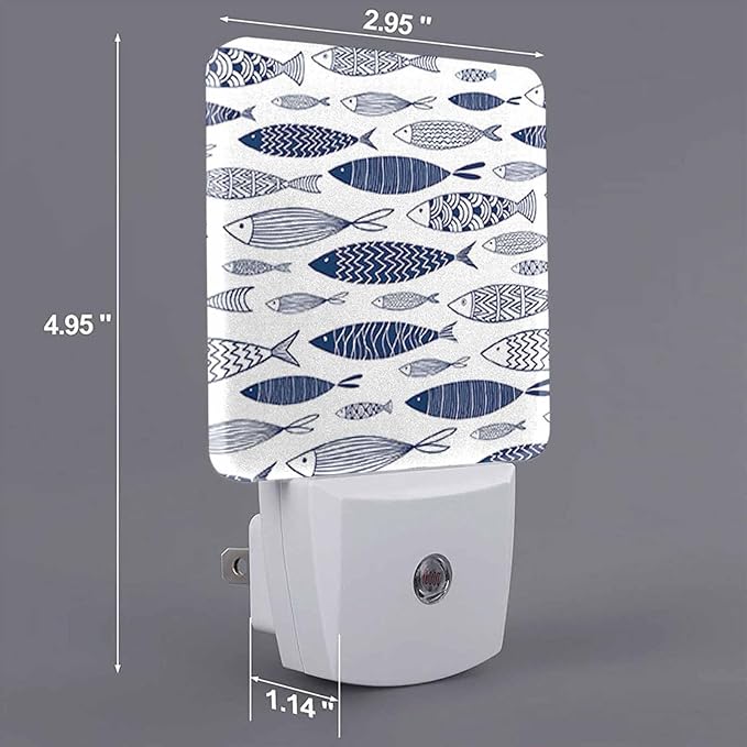 LED Night Light,Blue Doodle Ornamental Fish LED Night Light Plug into Wall with Dusk to Dawn Light Sensor White Energy Efficient Nightlight for Bedroom Bathroom Hallway Living Room Kitchen - Bloomnest