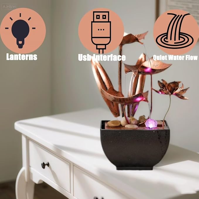 Water Fountain Indoor Waterfall Fountain 3-Tier: Small Waterfall Fountains with Lights - Relaxing Zen Décor for Home Living Room or Bedroom and Office Bronze - Bloomnest