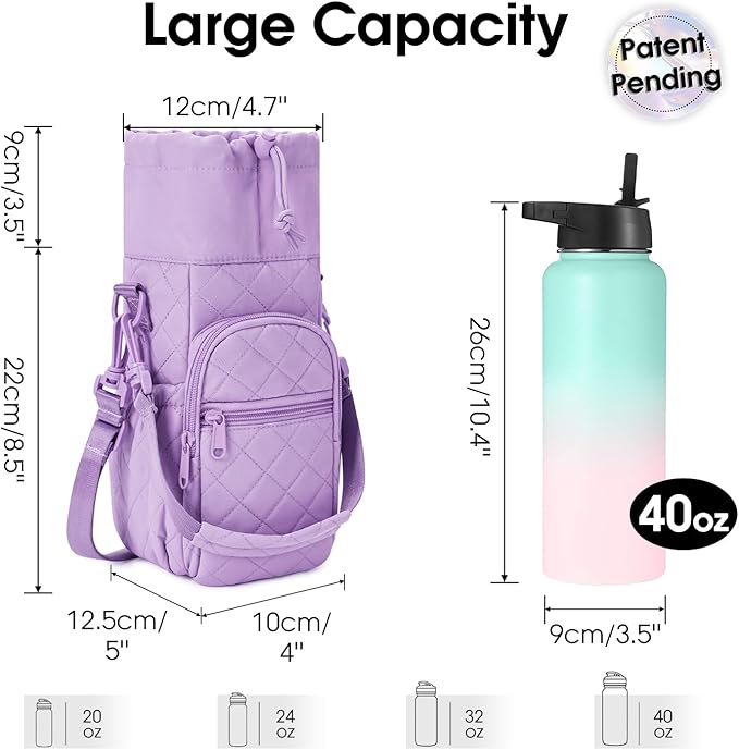 sportsnew Water Bottle Holder with Strap 32oz 40oz Insulated Water Bottle Carrier Sling Bag with Phone Pocket Crossbody sportsnew