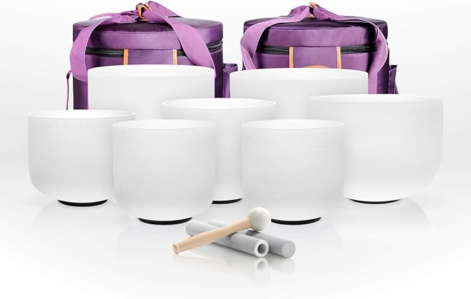 TOPFUND 6-12 inch 432Hz Chakra Set of 7 Crystal Singing Bowls with Heavy Duty Carrying Case and Singing Bowl Mallets - Bloomnest