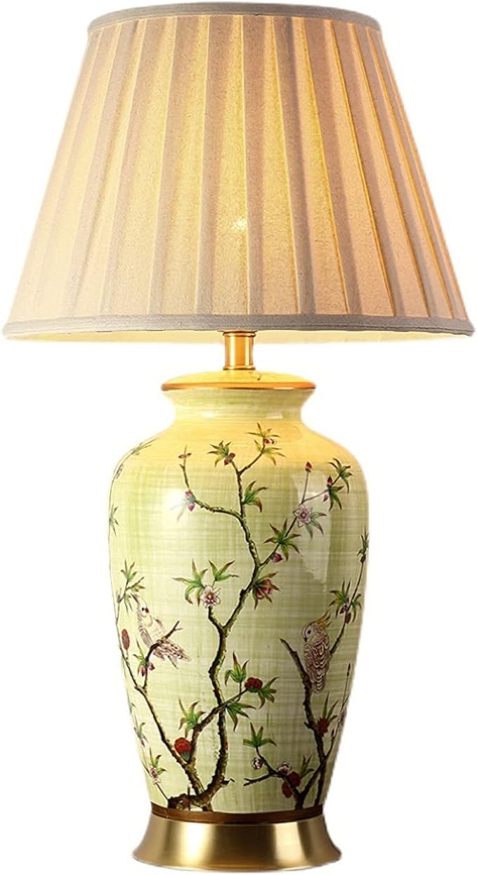 American Flower and Bird Ceramic Table Lamp, 27 Chinoiserie LED Table Lamp , Classic Cottage Bedside Desk Nightstand Lamp - Bloomnest