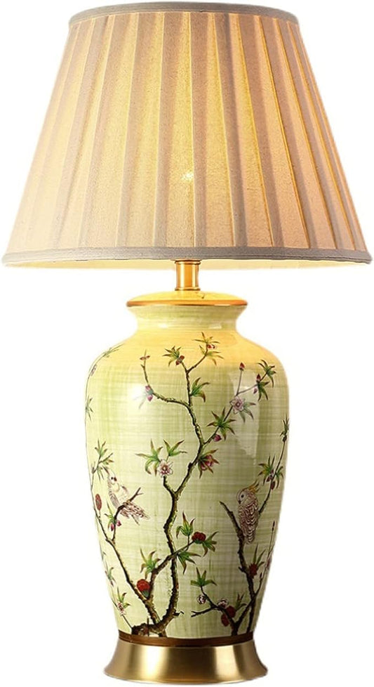American Flower and Bird Ceramic Table Lamp, 27 Chinoiserie LED Table Lamp , Classic Cottage Bedside Desk Nightstand Lamp - Bloomnest