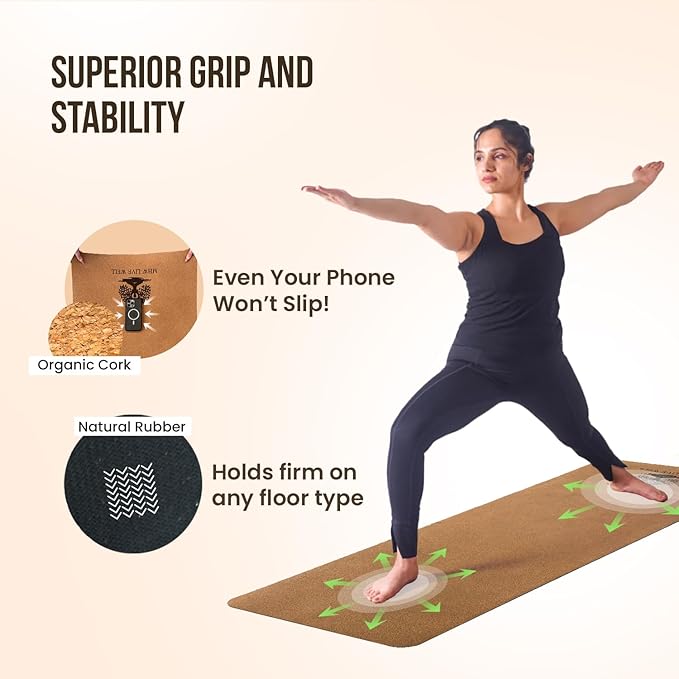 MHW - Live Well Thick Non-Slip Yoga Mats for Home Workout – Eco-Friendly Cork & TPE Yoga Mats | Extra Wide, Long, Foldable, Odorless Exercise Mats with Strap & Bag – Travel-Friendly & Portable