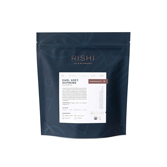 Rishi Tea Earl Grey Supreme Tea - Organic, Caffeinated Loose Leaf Tea with Bergamot Oil and Top Grade Yunnan Black Tea - 16 Ounces, 50+ Servings - Bloomnest