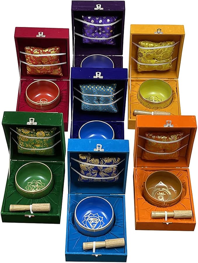Chakra Singing Bowls Set Cuencos Tibetanos With Cushion Mallet Tulsi Beads Mala Tibetan Prayer Flag For Meditation Mindfulness - Style2 Size Large TRUMIRI
