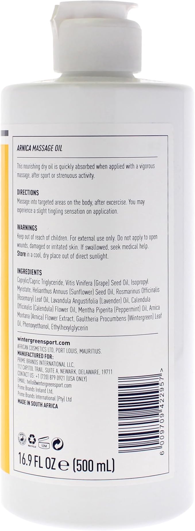 Wintergreen Arnica Massage Oil, 500ml (16.9 Fl Oz)