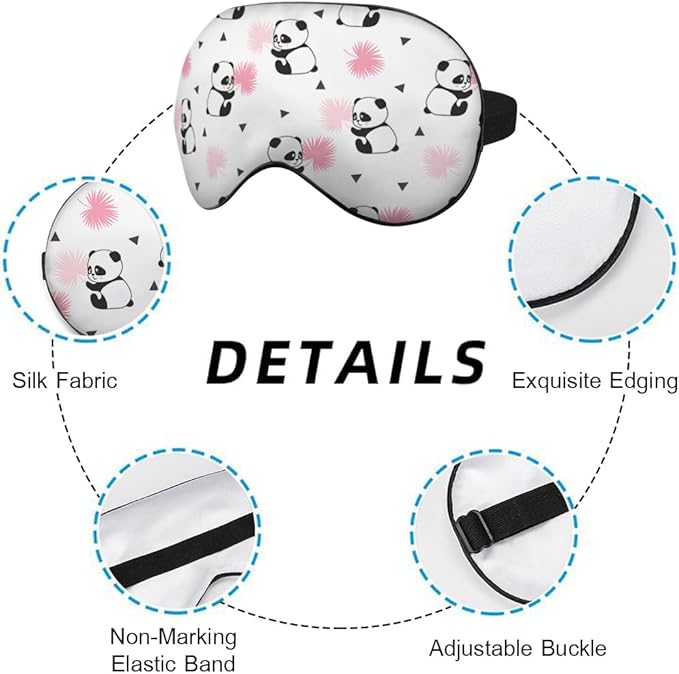 Cute Panda Bears Silk Eye Mask Sleep Mask Dandelion Pink Flower Cute Cartoon Eye Mask with Adjustable Strap Lightweight for Women Work Travel Night Sleep - Bloomnest
