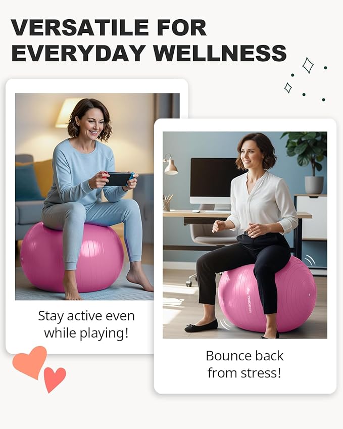 Trideer Exercise Ball for Yoga, Pilates & Fitness – Stability Ball Equipment for Home Gym & Office Chair, Core & Balance Training Accessories, Physical Therapy Equipment, Quick Pump Included, 5 Sizes - Bloomnest