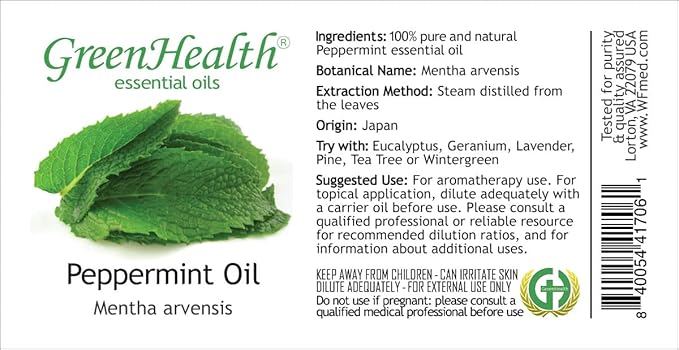 GreenHealth Japanese Peppermint Essential Oil – 15 ml – 100% Pure & Uncut – Strong Menthol Aroma – Glass Bottle for Diffusers, Cleaning, DIY Use – Bottled in USA