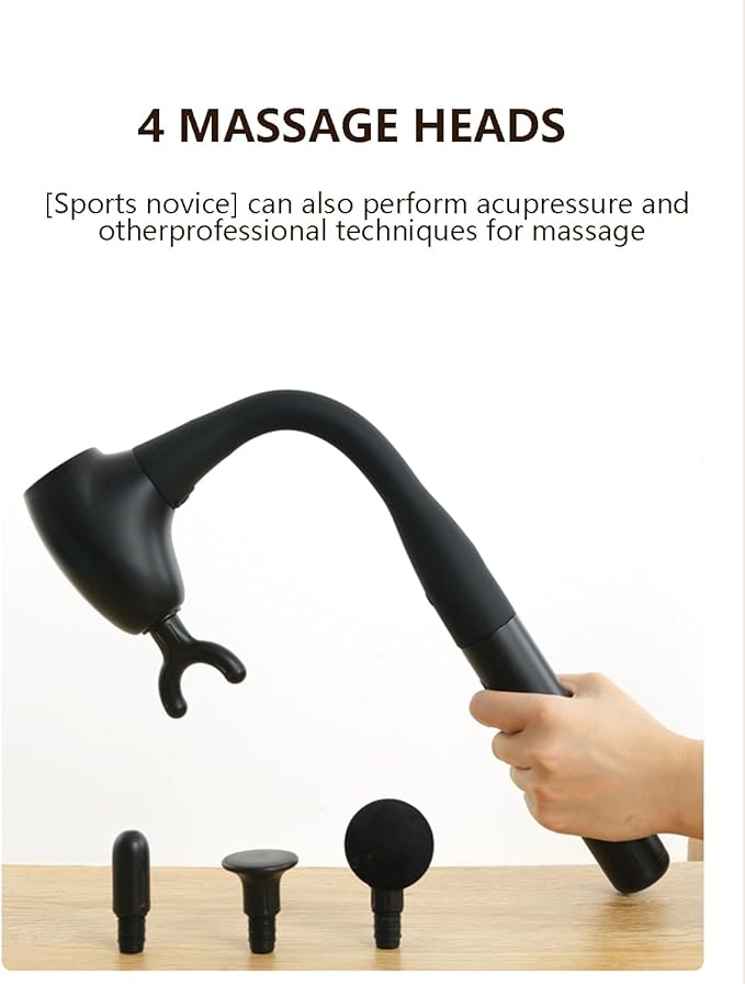 Massage Gun with Extended Handle, Upgraded U-Shaped Back Massager, Reaches Hard-to-Access Muscles, 4 Massage Heads & 4 Speed Levels, Body Massager for Back, Neck, Shoulder, Leg, Black - Bloomnest