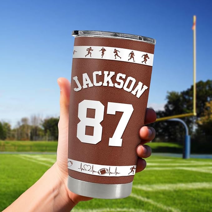 SANDJEST Football Tumbler 20oz 30oz Insulated Stainless Steel Coffee Cup Travel Mug Gift for Coaches Men Women Gifts for Football Fans Birthday Christmas - Bloomnest