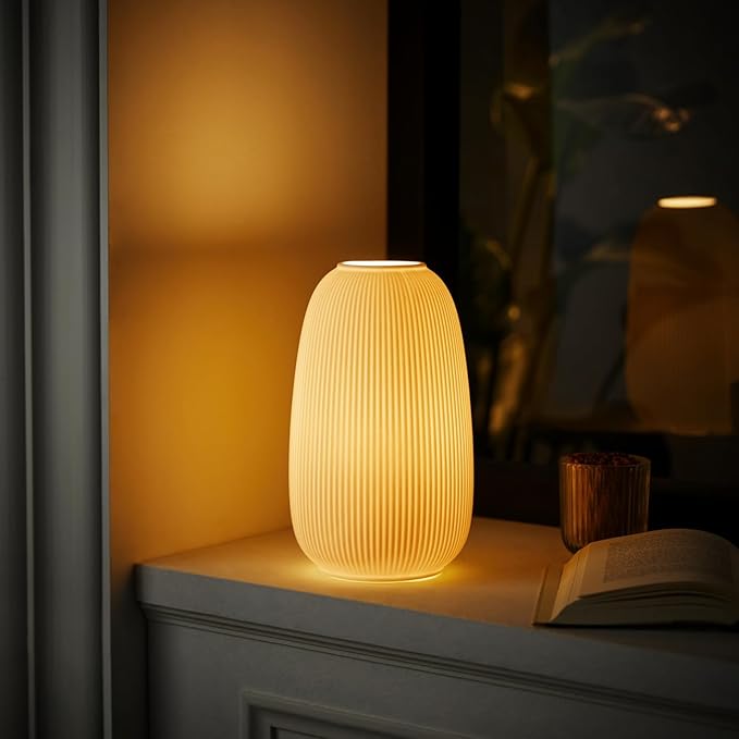 RONDURE 9.5" Modern Ceramic Table Lamp, Modern Bedside Lamps for Bedroom, Living Room and Nightstand, White Translucent Ceramic Shade, Warm Ambient Lighting, Home Decor - Bloomnest