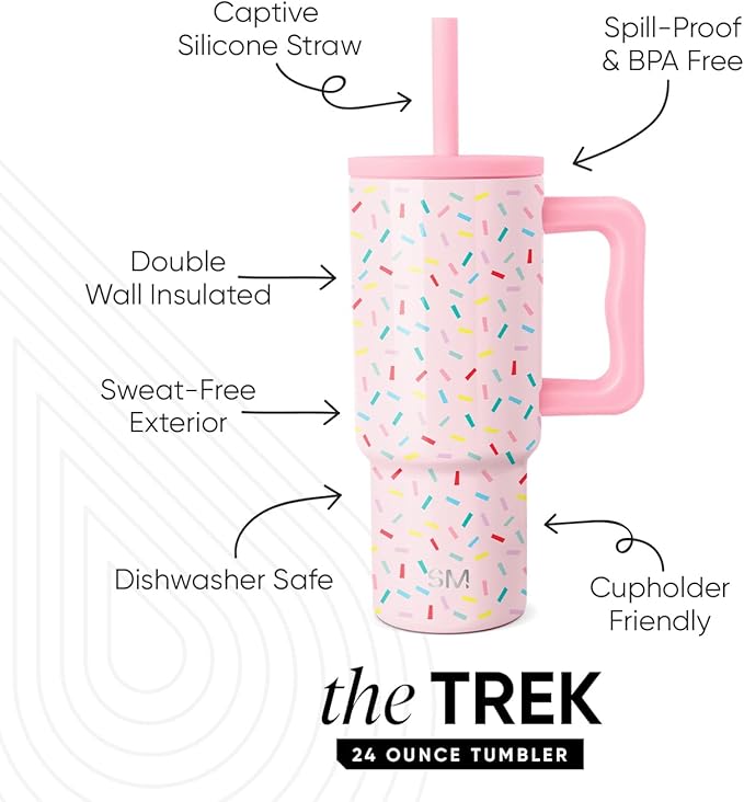 Simple Modern Kids 24 oz Tumbler with Handle and Silicone Straw Lid | Spill Proof and Leak Resistant | Reusable Stainless Steel Bottle | Gift for Kids Boys Girls | Trek Collection | Confetti - Bloomnest